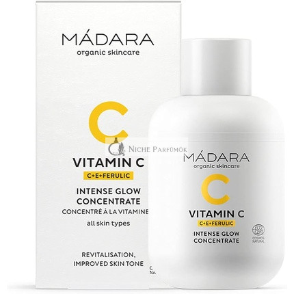 MÁDARA Vitamín C Intenzív Žiara Koncentrát, Organická Starostlivosť o Pleť, Rozjasňuje a Hydratuje Pokožku 30ml