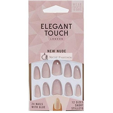 Elegant Touch Perfektné Zafarbené Falošné Nechty Kolekcia Nové Nude Krátke Stiletto Nechty s Lepidlom 24 Kusov