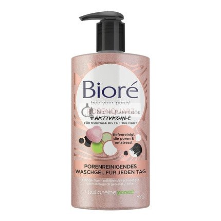Biore Růžový Křemen + Aktivní Uhlí Čisticí Gel - Čisticí Póry - Pro Normální a Mastnou Pleť - Pro Denní Použití, 200ml