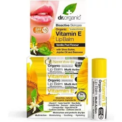   Dr Organic Organický Vitamín E Balzam na pery Prírodný Vegetariánsky Bez krutosti Bez parabénov a SLS, 7ml