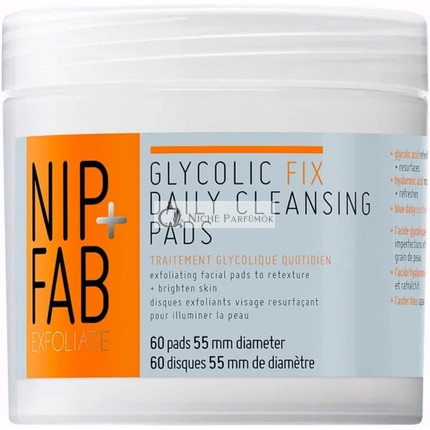 Nip + Fab Glycolic Acid Fix Denné Čistiace Podložky s Kyselinou Hyalurónovou, Lieskovým Orechom, Exfoliačné AHA Podložky na Tvár pre Vyrovnanie Tónu Pleti a Rozjasnenie Pleti