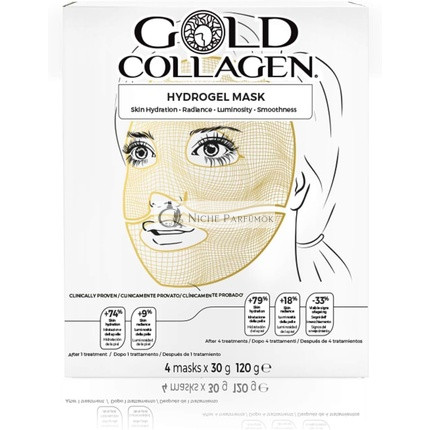 GOLD COLLAGEN Hydrogel Mask Set Pleťové Masky na Dehydratovanú a Unavenú Pokožku s Hyalurónovou Kyselinou proti Ránkam a Jemným Liniám, Chladiaci Efekt, Vyrobené v Južnej Kórei