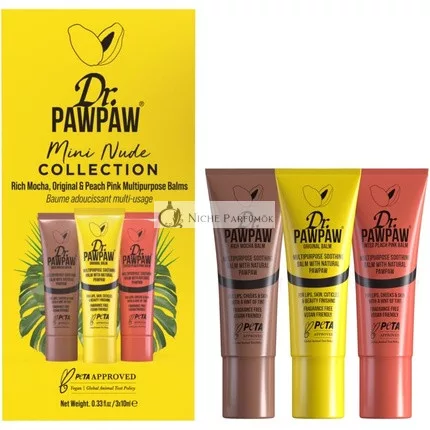 Dr.PAWPAW Mini Nude Balzam na pery Darčeková kolekcia - Bohatý Mocha Originál a Broskyňovo Rúžový Tónovaný Multipurpose Balzam (10ml) - Balenie 3 kusy