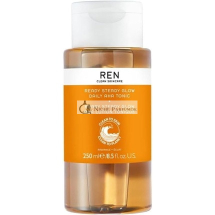 REN Clean Skincare Glow Tonic Denné Čistiace, Rozjasňujúce, Exfoliačné, Hydratačné, Rovnomerný Tón Pleti s Obnovujúcimi AHAs BHAs, Bez Krvavých Testov, Vegán, Zmenšujúci Póry Toner, 250ml