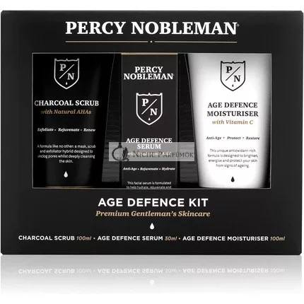 Percy Nobleman Sada na Ochranu Pred Vekom Pánskej Pokožky s Čistiacim Peelingom na Tvár, Sérumom na Tvár a Hydratačným Krémom