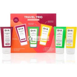   Q+A Cestovný Trio Telová Starostlivosť Darčeková Sada - Hyalurónová Telová Pena, AHA Exfoliačný Telový Peeling, Ceramid Telový Krém - 50ml