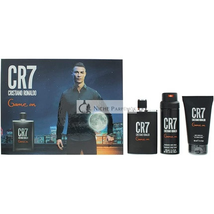 Cristiano Ronaldo Cr7 Game On 3-dielna darčeková súprava: Eau De Toilette 100ml, Sprchový gél 150ml, Telový sprej 150ml