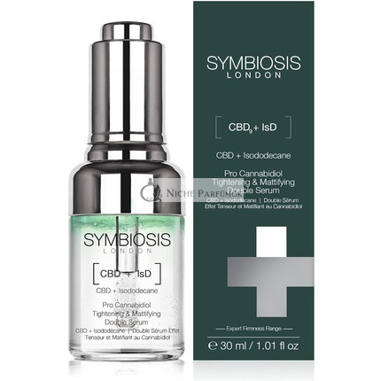 Symbiosis London CBD + Isododecane Pro Kanabidiol Zpevňující a Matující Dvojité Sérum, 30ml