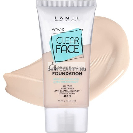 Lamel OhMy Clear Fond na Tvár, Hydratovaná a Jednotná Pleť, Ľahké Krytie, Soft Beige N.401