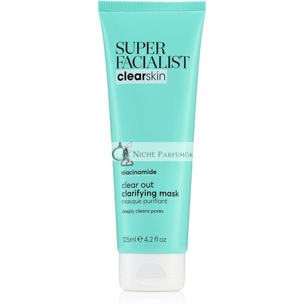 Super Facialist Clear Out Clarifying Mask Ošetrenie akné Odstraňovač čiernych bodiek Pleťová maska s 1% Niacínamidom Olej z čajovníka Prebiotiká Vegánsky priateľský, 125ml