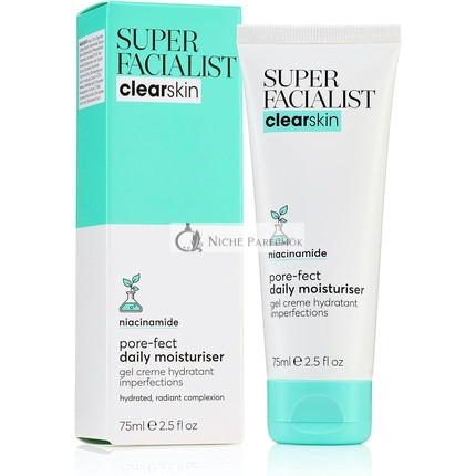 Super Facialist Pore-Fect Denný Hydratačný Krém, Regulácia Oleja pre Liečbu Akne & Odstraňovanie Čiernych Bodiek s 3% Niacinamidom, Olejom z Čajovníka & Prebiotikami, Vegán 75ml