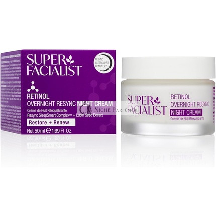 Super Facialist Retinol Nočný Krém, Retinol & Kyselina Hyalurónová na Jemné Riadky & Vrásky, Vegánsky Príjemný, 50ml
