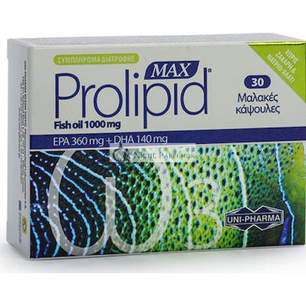 Uni-Pharma Prolipid Max Rybí Olej na Srdcovú Funkciu 1000 mg, 30 Kapsúl