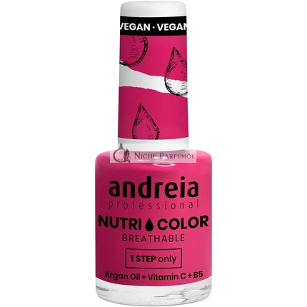 Andreia Professional NutriColor Dýchateľný Lak na Nechty Vegan a Bez Krvavého Testovania DIY Nail Art s Dlhodobým Leskom Farba NC36 Horúca Rúžová, 10,5ml