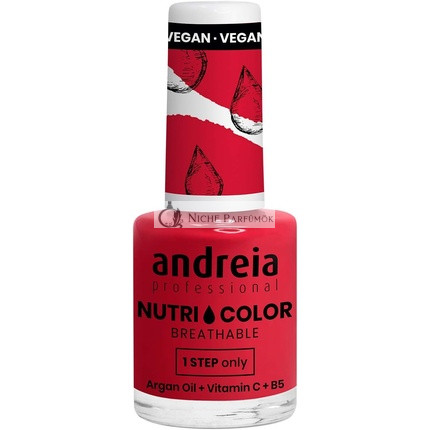 Andreia Professional NutriColor Dýchajúci Lak Na Nechty Vegan a Bez Krutosti DIY Nechtové Umění S Dlhodobým Lesklým Povrchom Farba NC37 Jasná Červená, 10.5ml