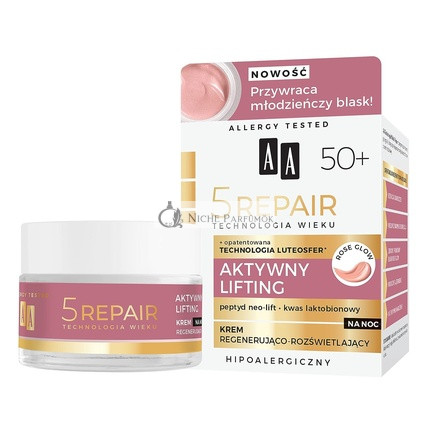 AA Stará Technológia 5Repair 50+ Aktív Lifting Nočný Krém Regenerujúci Rozjasňujúci 50ml