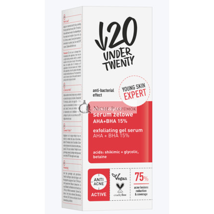 Under Twenty Antiakné Antibakteriálny Exfoliačný Gél Sérum s AHA a BHA Kyselinami, Vegán