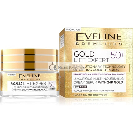 Eveline Cosmetics Gold Lift Expert Multi-Nourishing Cream-Serum 50+ Krém na tvár proti vráskam s 24k zlatom, 50ml