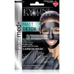   Eveline FaceMed Čistiaci Mattifikujúci Uhlíkový Maska 8in1 Mat Detox, 2x5ml