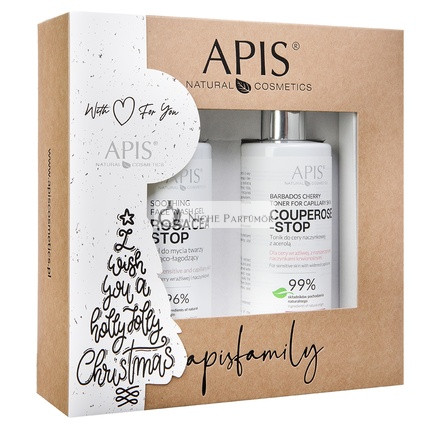Apisset Vianočný Set Rosacea-Stop Uklidňujúci Čistiaci Gél 300ml a Couperose-Stop Toner pre Cievkovú Pokožku 300ml