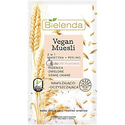 Vegan müsli 2 v 1 zvlhčujúca maska a peeling s ovsenými vločkami, pšenicou a ľanom, 8g