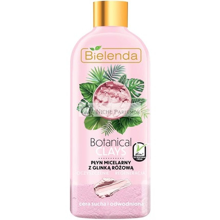 Bielenda Botanické Hliny Vegánsky Micelárny Odstraňovač Make-upu s Ružovým Hlinou pre Suchú a Dehydratovanú Pokožku, 500 ml