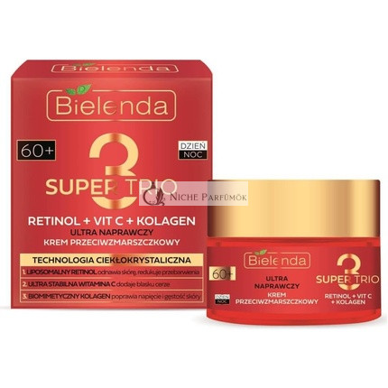 Bielenda Super Trio Retinol Vitamín C Kolagén Ultra Oprava Anti-Aging Krém 60+ 50ml