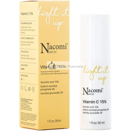 NACOMI Pleťové Sérum s 15% Vitamínom C 30ml - Obnovuje žiarivosť, zmenšuje vrásky a bojuje proti akné
