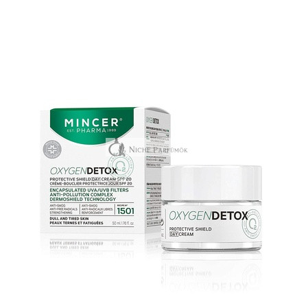 Mincer Pharma Oxygen Detox Ochranný Štít Proti Smogu Proti Voľným Radikálom Denný Krém na Tvár SPF 20 pre Matnú a Unavenú Pokožku s UVA a UVB Filtermi Antipollution Komplex, 50ml
