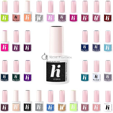 Hi Hybrid UV Gél Lak na Nechty - Populárne Béžová, Modrá, Hnedá, Rúžová, Žltá, Zlatá, Zelená, Šedá Farba, 5ml, 425 Čierna Strieborná