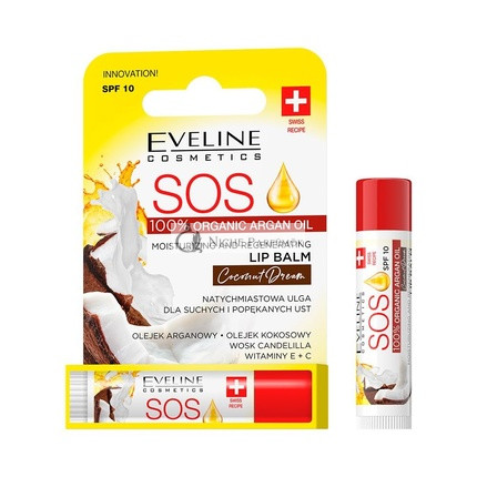 Eveline Cosmetics S.O.S. Hydratačný a Regeneračný Balzam na pery s Kokosom