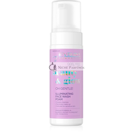 EVELINE Beauty & Glow Oh Gentle! Osvetľujúca čistiaca pena, vegánska, výživná a hydratačná, Illumiglow 99% prírodných zložiek, 150ml