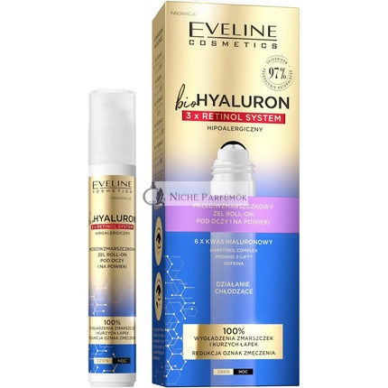 EVELINE COSMETICS Biohyaluron 3x Retinol Systém proti vráskam Roll-On gél na oblasť okolo očí 15ml