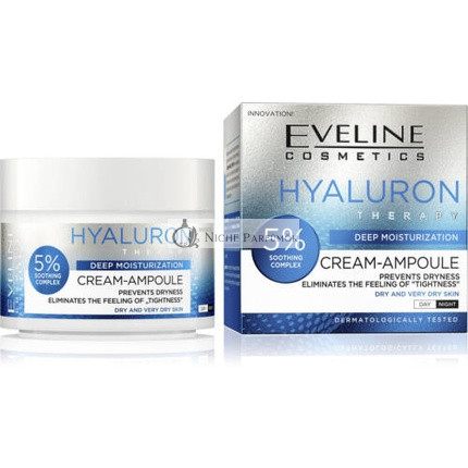 Eveline Hyaluron Hlboko Hydratačný Krém-Ampulka 5% Upokojujúci Komplex, 50ml