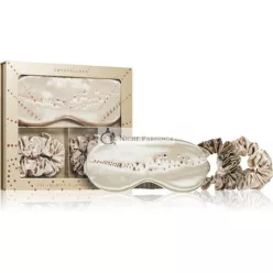   Crystallove Zlatá Hodvábna Maska na Oči a Sada Gumičiek - Hodvábny materiál, Zlatá farba, obsahuje masku na oči a gumičky