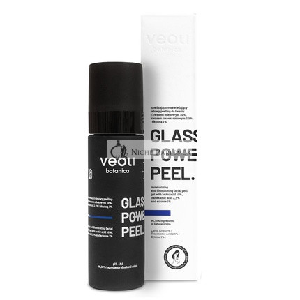 Veoli Botanica Glass Skin Power Peel - Hydratačný a rozjasňujúci gélový peeling na tvár s 10% kyselinou mliečnou, 25% tranexámovou kyselinou a Ectoinom, 30ml