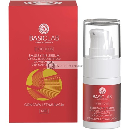 BasicLab sérum na tvár s retinolom, koenzýmom Q10 a vitamínom C 15ml, Sérum proti vráskam na noc pre ženy