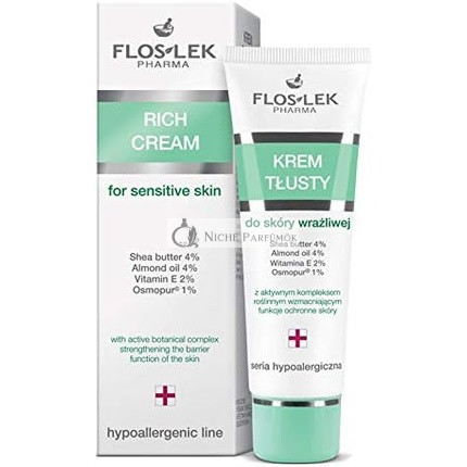 Floslek Pharma Hypoalergén Bohatý Krém pre Hypersenzitívnu Pokožku s Mandľovým Olejom, 50 ml