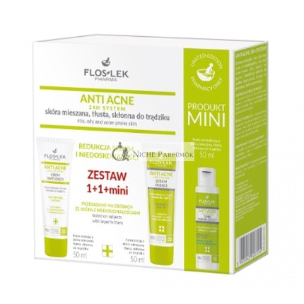 Flos-Lek Anti-Acne 24h Sada na Starostlivosť o Pleť - 150ml Krém, Sérum a Tonikum na Kontrolu Sebumu a Opravu Nedokonalostí