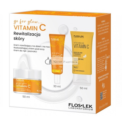 Floslekset Go For Glow Vitamín C Hydratačný Krém na Deň a Noc 50ml, Osvetľujúci Očný Krém 30ml, Krém na Ruky a Nechty 50ml