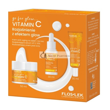 Floslekset Go For Glow Vitamín C Proti Starnutiu Krém Deň a Noc 50ml, Rozjasňujúce Sérum Vit C 10 30ml, Osvetľujúci Očný Krém 30ml