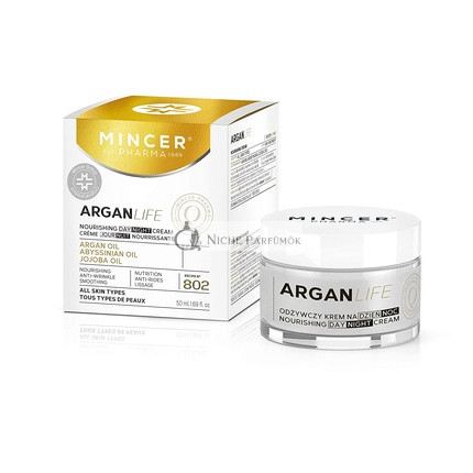 Mincer Pharma Argan Life 50+ Výživný Krém proti Hrudkám na Deň a Noc pre Všetky Typy Pleti s Arganovým Olejom, Abyssinian Olejom a Jojobovým Olejom, 50ml