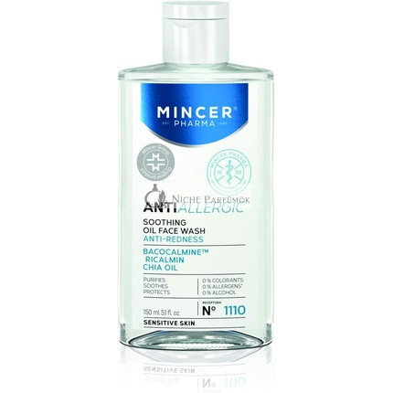 Mincer Pharma Proti-Alergén Upokojujúci Čistiaci Ochranný Olej na Tvár pre Citlivú Pokožku s Bacocalminom, Iricalminom a Chia Olejom, 150 ml