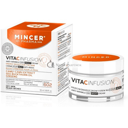 Mincer Pharma Vita C Infúzia proti vráskam denný krém na suchú pleť s extraktom Camu-Camu, olejom z rakytníka a ženšenom 50ml