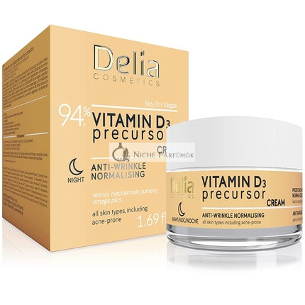 Delia Cosmetics Vitamín D3 Prekurzor Proti-Vráskový Normalizujúci Nočný Krém pre Všetky Typy Pleti, 50ml
