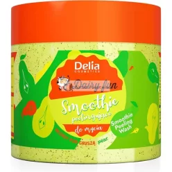   Delia Cosmetics Mliečna Zábava Telový Peeling Smoothie 350g - Exfoliuje, Vyhladzuje, Hydratuje, Vyživuje a Spevňuje s Intenzívnou Hruškovou Vôňou