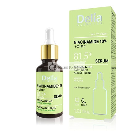 Delia Cosmetics Niacinamide 10% + Zinok Normalizujúce Sérum pre Kombinovanú Pleť s Nedokonalosťami, 30ml