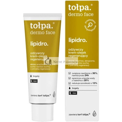 Tolpa Dermo Face Lipidro Výživný Regeneračný Krém-Oil Bohatý Nočný, 40ml