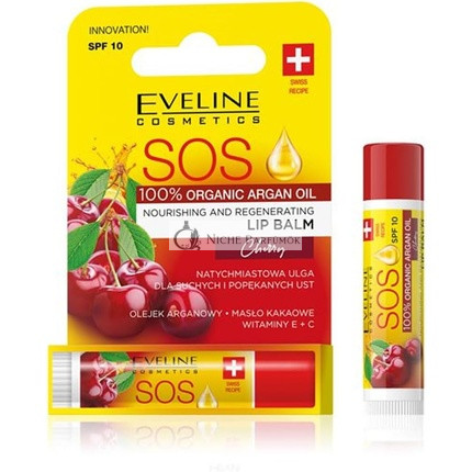 Eveline SOS Arganový olej výživný a regenerujúci balzam na pery SPF 10 čerešňa
