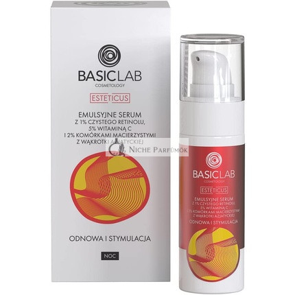 Basiclab Emulzné Sérum s 1% Čistým Retinolom, 5% Vitamínom C a 2% Kmeňovými Bunkami Cantella Asiatica, 30ml